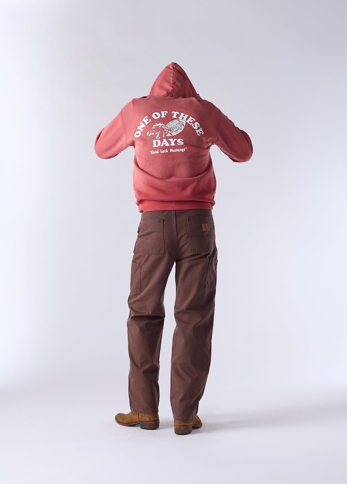 Good Luck Mustangs Zip Up Hooded Sweatshirt | Sun Faded Red