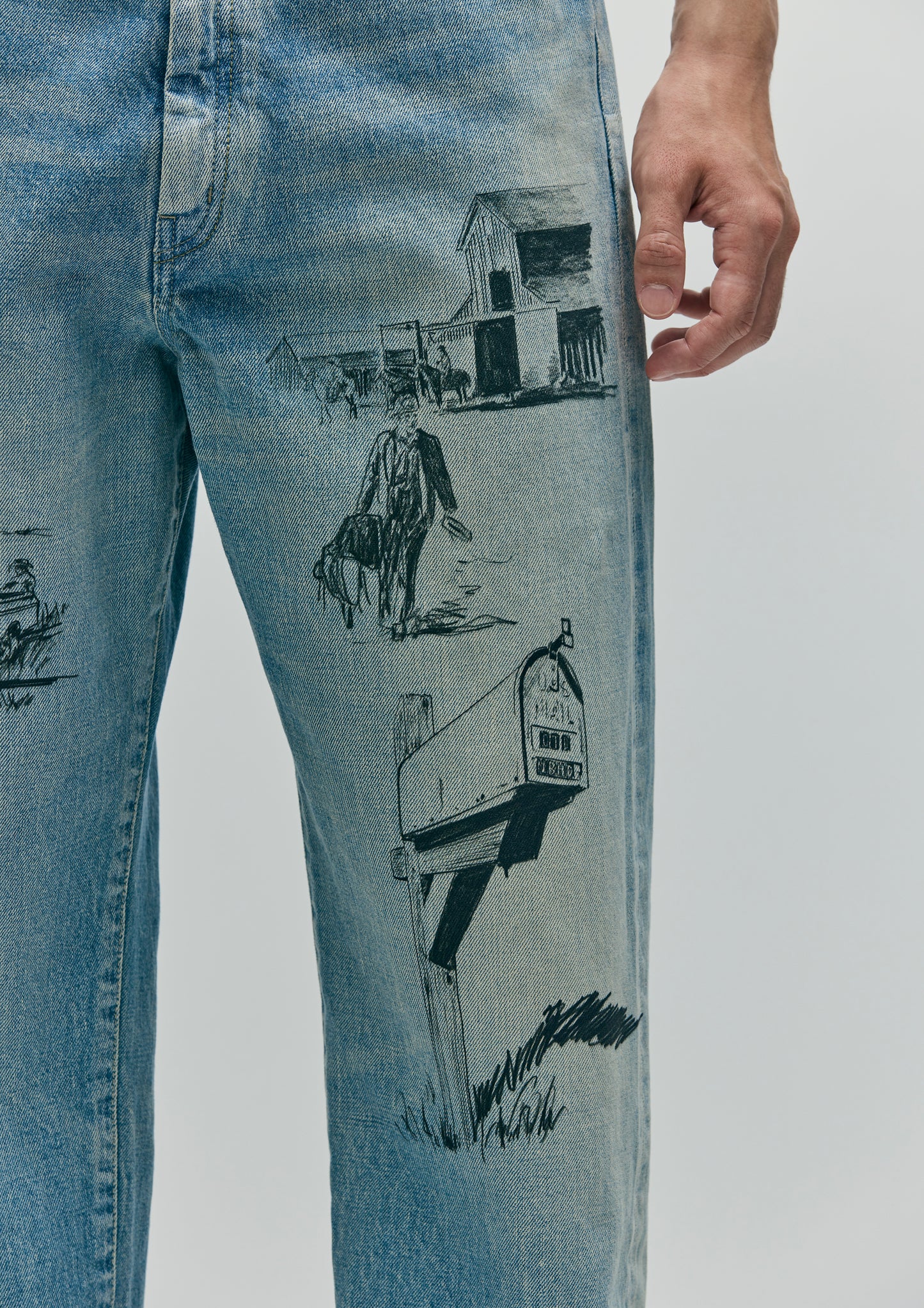 NBHD/OTD - On The Road Again Denim Pant | All Over Charcoal Drawing