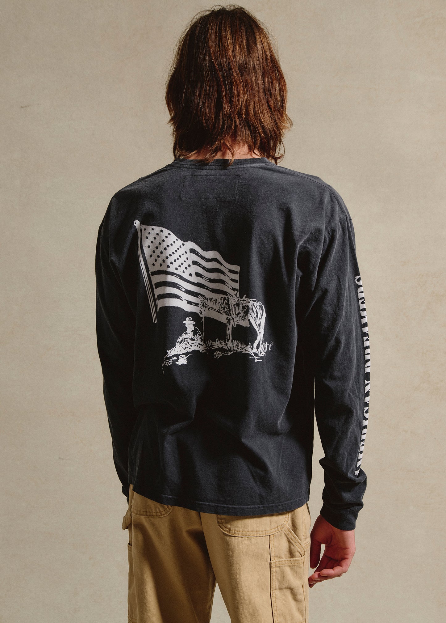 American Flag Cowboy Longsleeve Shirt | Washed Black
