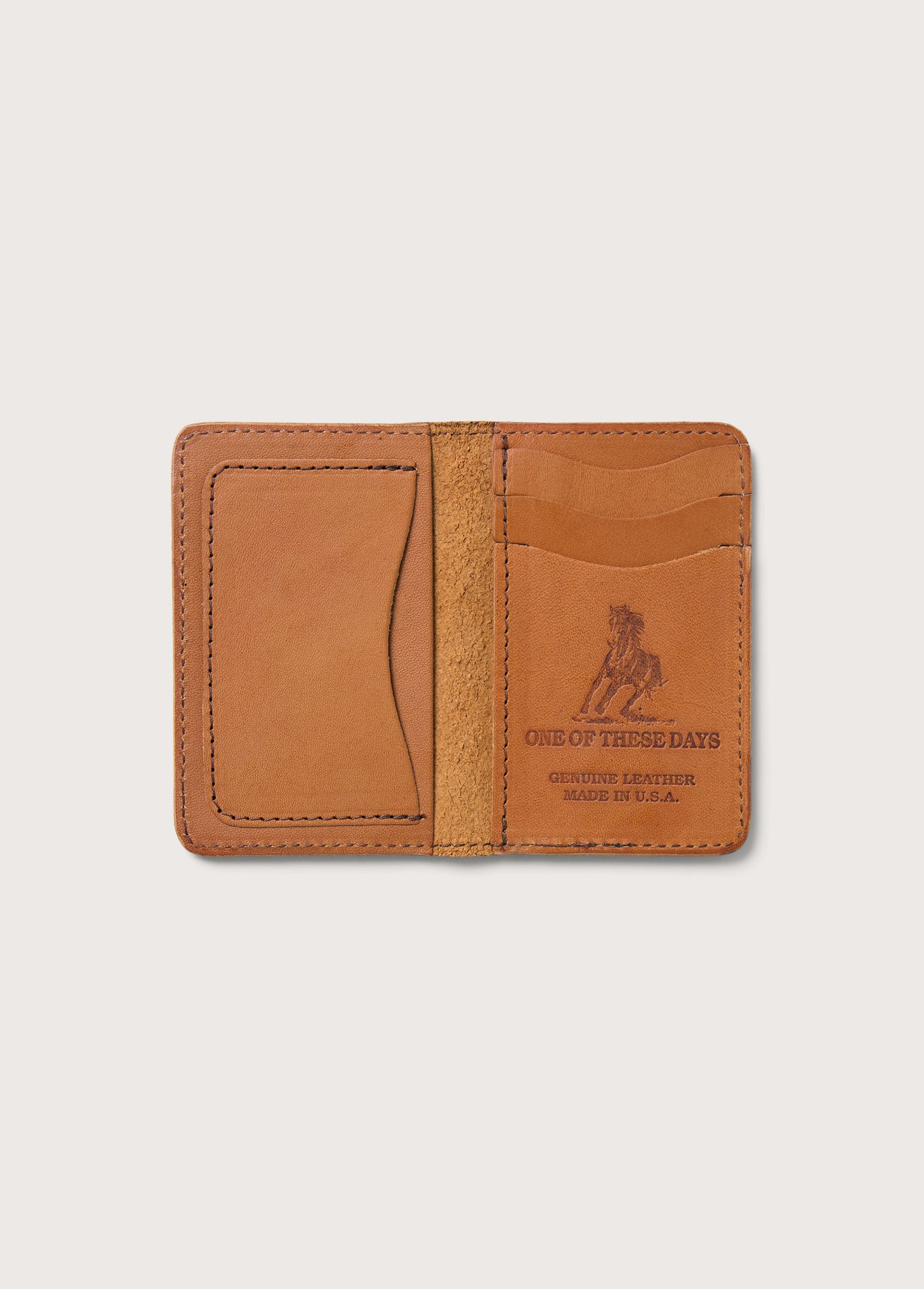 Running Horse Logo Leather Card Holder USA | Tan