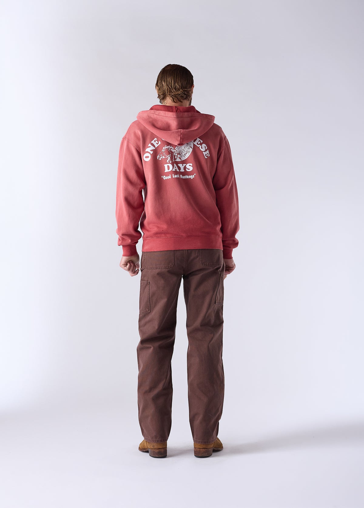 Good Luck Mustangs Zip Up Hooded Sweatshirt | Sun Faded Red