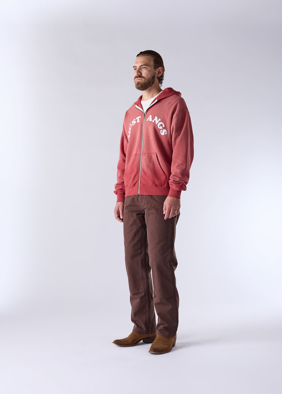 Good Luck Mustangs Zip Up Hooded Sweatshirt | Sun Faded Red