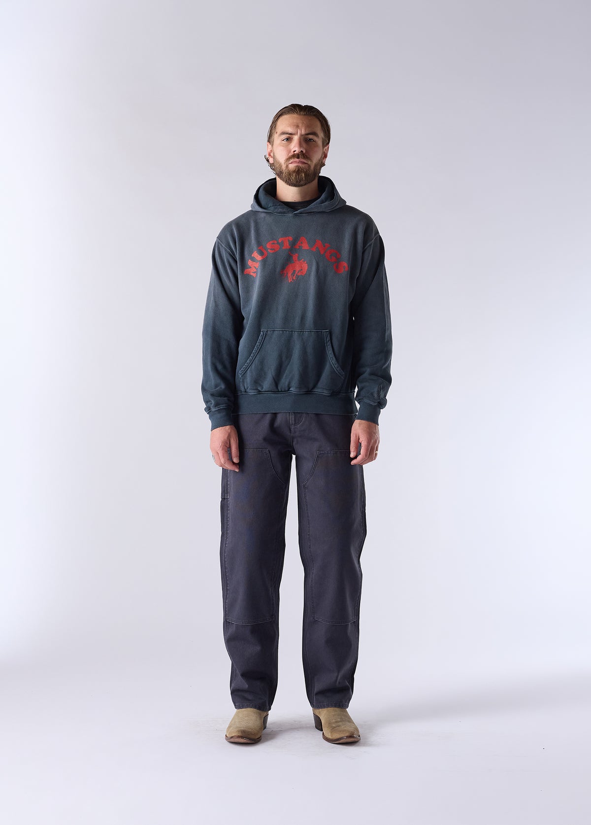 Good Luck Mustangs Hooded Sweatshirt | Sun Faded Black