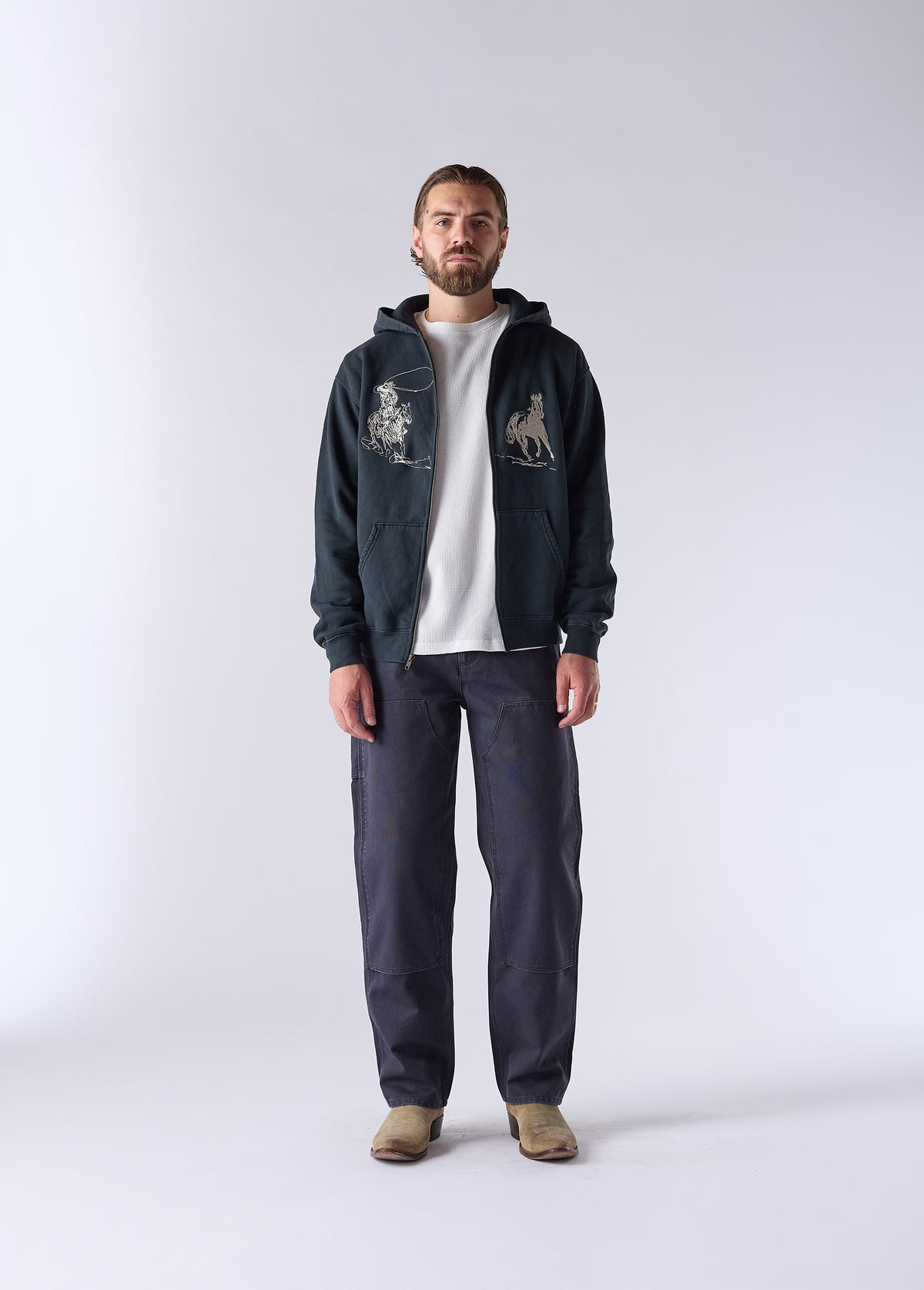 Into The Distance Zip Up Hooded Sweatshirt | Washed Black