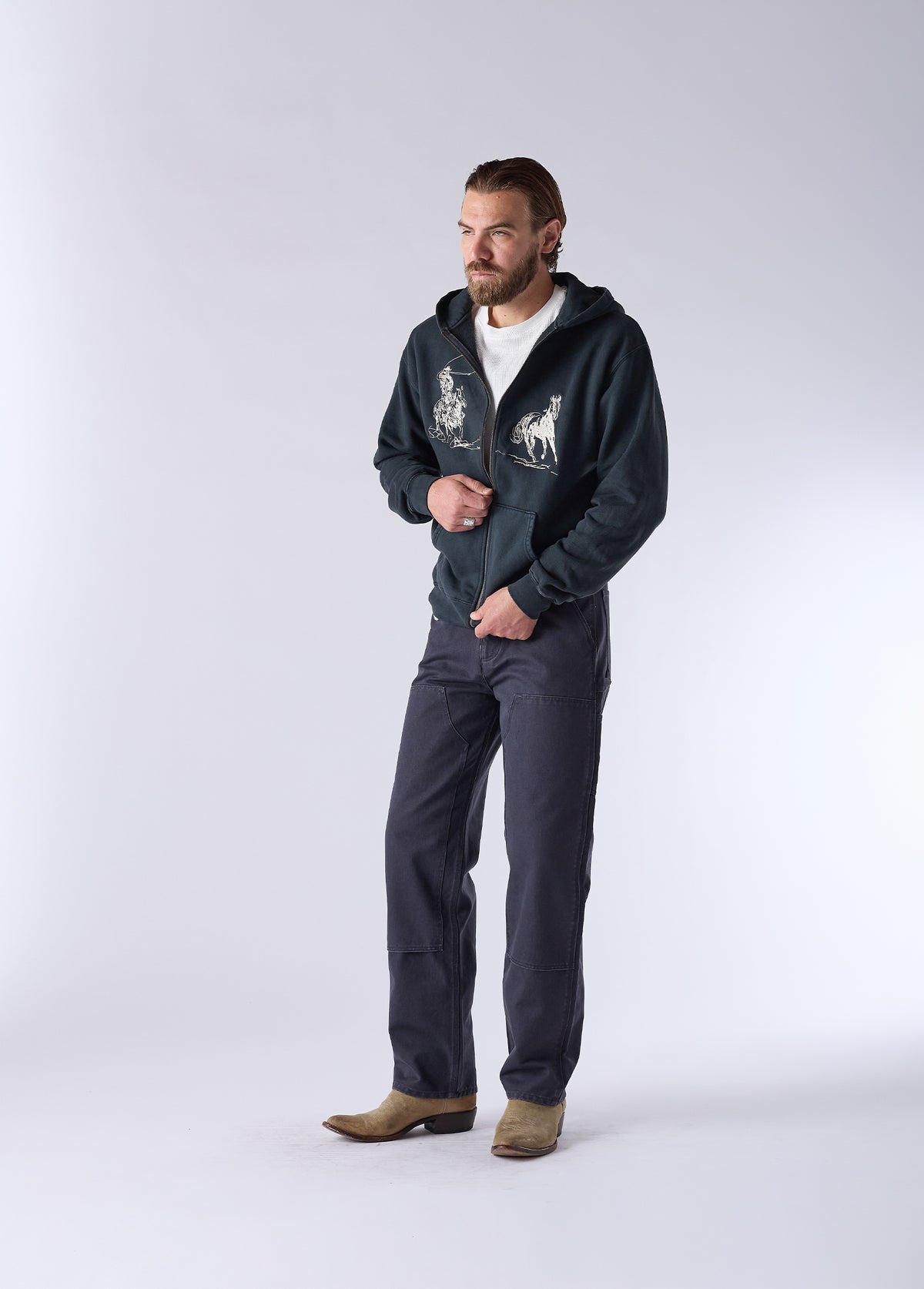 Into The Distance Zip Up Hooded Sweatshirt | Washed Black