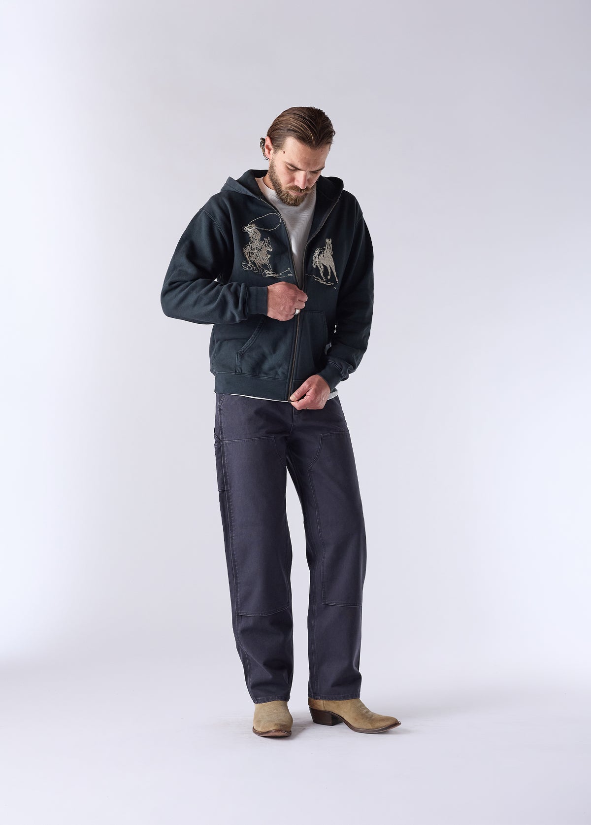 Into The Distance Zip Up Hooded Sweatshirt | Washed Black