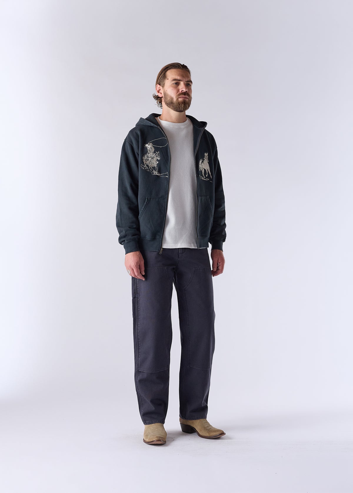 Into The Distance Zip Up Hooded Sweatshirt | Washed Black