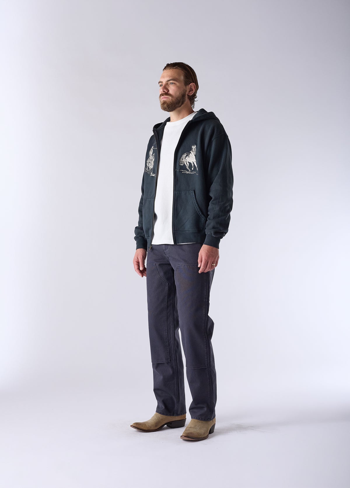 Into The Distance Zip Up Hooded Sweatshirt | Washed Black