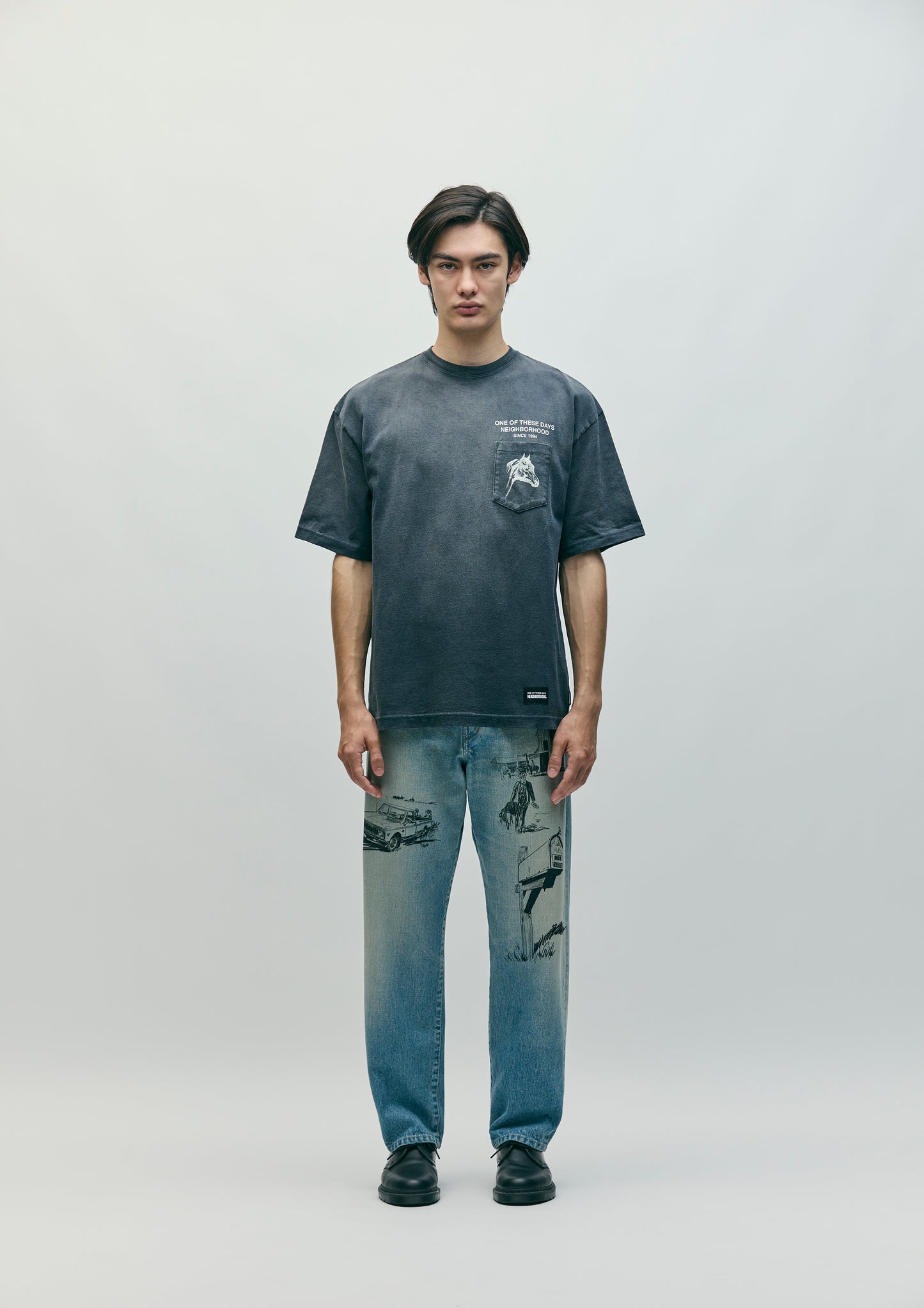 NBHD/OTD - On The Road Again Denim Pant | All Over Charcoal Drawing