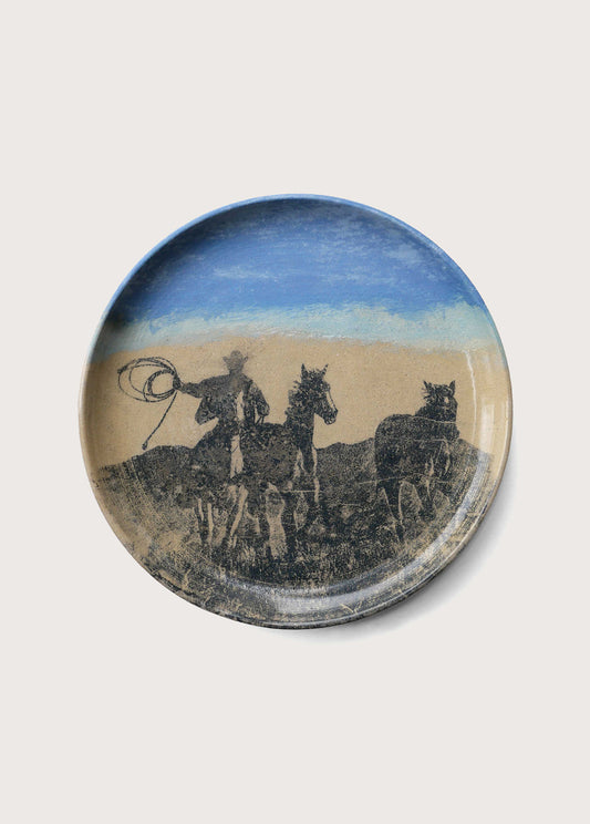 Spirit Of The Plain Textured Buff Ceramic Hand Painted Plate 01