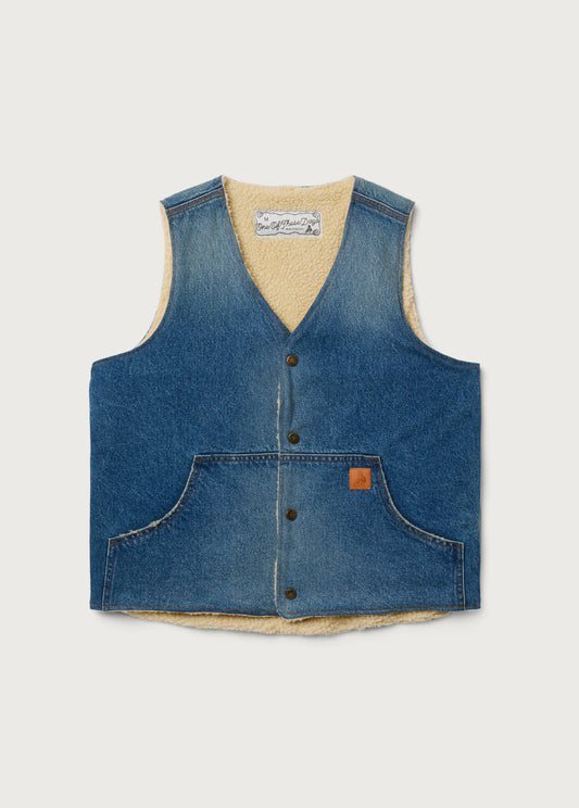 Denim Sherpa Lined Vest | Washed Indigo