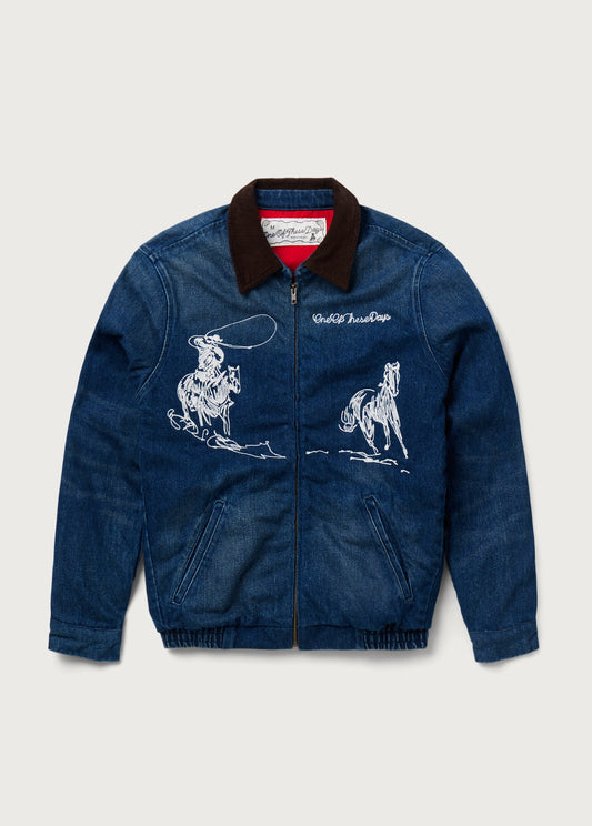 Embroidered Leisure Jacket | Dark Washed Denim