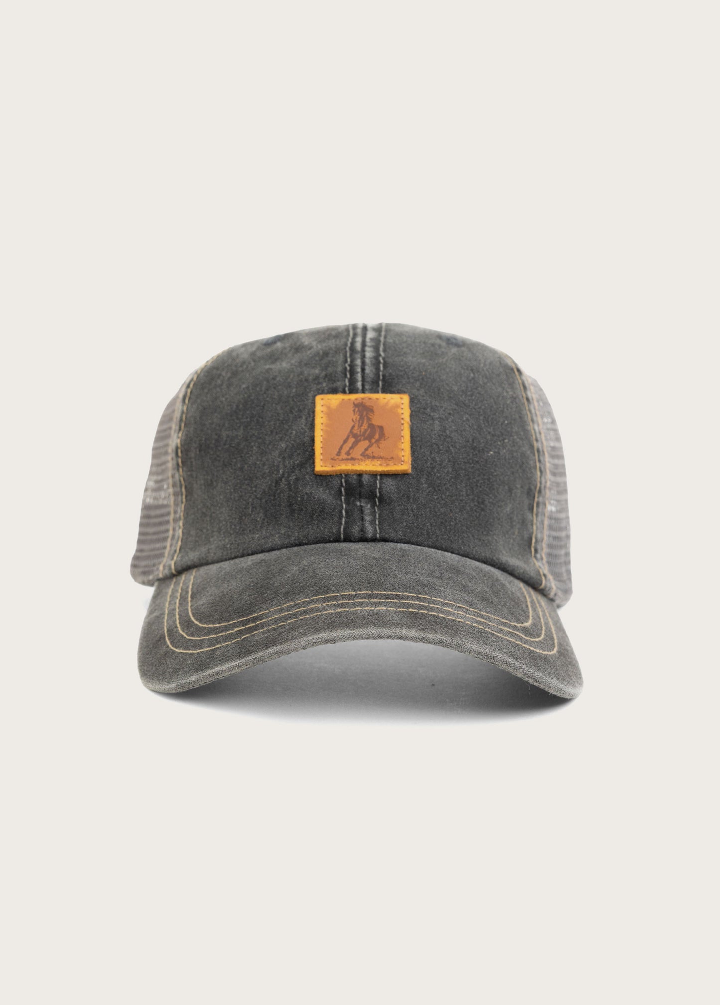 Distressed Leather Patch Hat | Charcoal