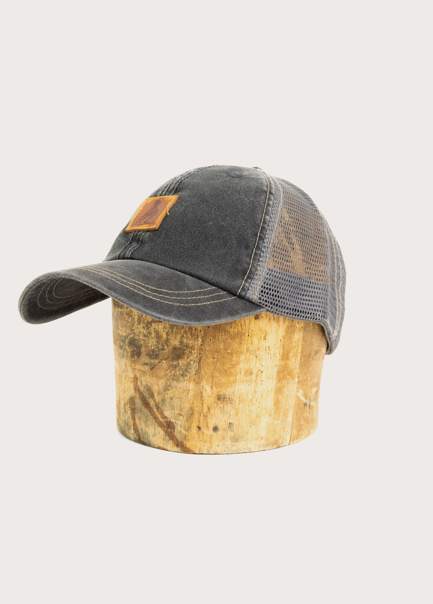 Distressed Leather Patch Hat | Charcoal
