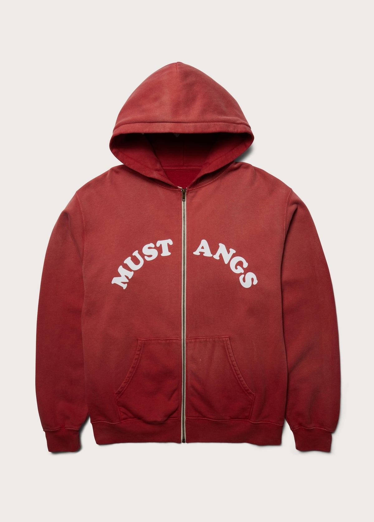 Good Luck Mustangs Zip Up Hooded Sweatshirt | Sun Faded Red
