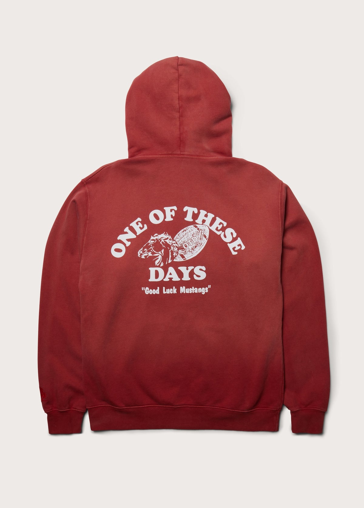 Good Luck Mustangs Zip Up Hooded Sweatshirt | Sun Faded Red