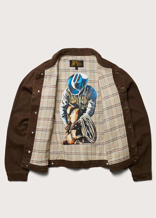 Lined Trucker Jacket | Washed Brown Denim