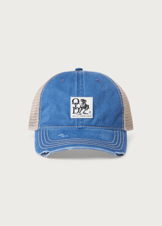 OTD Woven Horse Distressed Trucker Hat | Blue