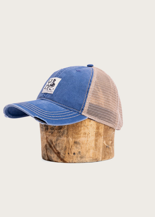 OTD Woven Horse Distressed Trucker Hat | Blue