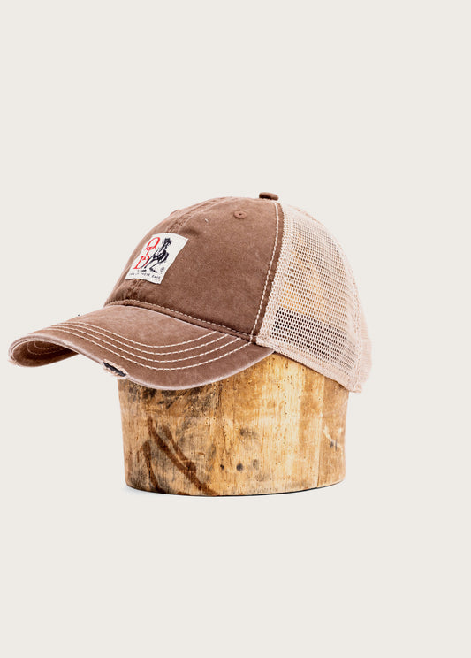 OTD Woven Horse Distressed Trucker Hat | Brown