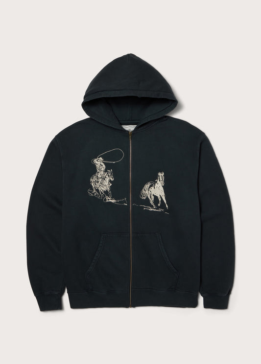 Into The Distance Zip Up Hooded Sweatshirt | Washed Black