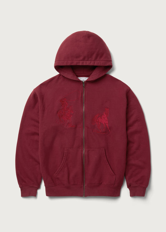 Into The Distance Zip Up Hoodie | Washed Burgundy