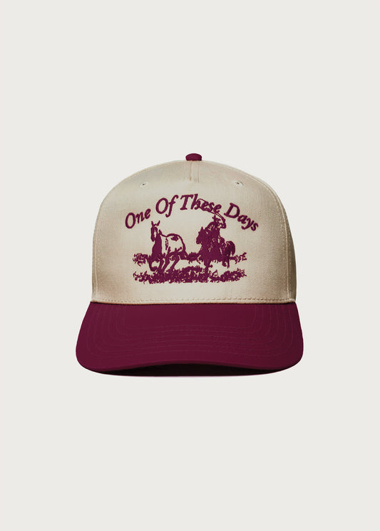 Just For A Moment 5 Panel Hat | Khaki/Burgundy