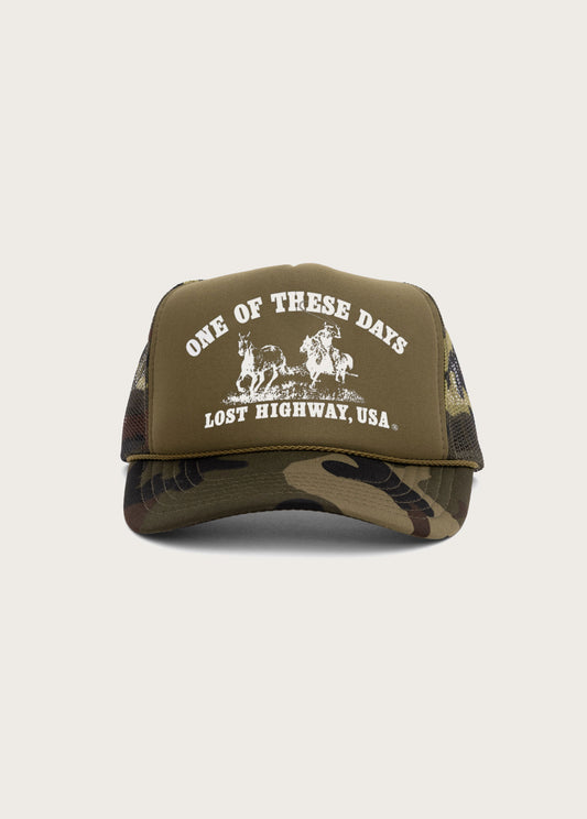 Lost Highway Foam Trucker Hat | Dark Green Camo