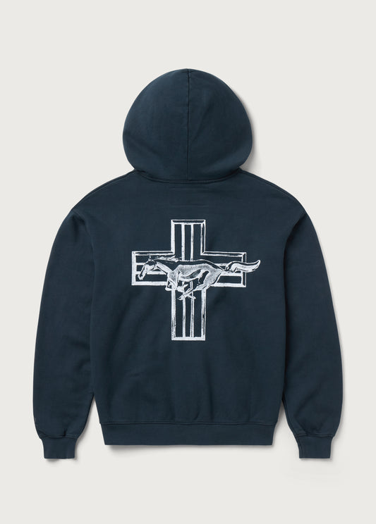 Mustang Cross Zip Up Hoodie | Washed Black