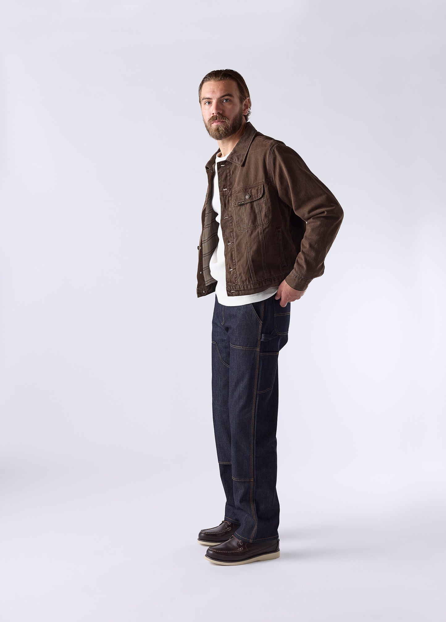 Lined Trucker Jacket | Washed Brown Denim