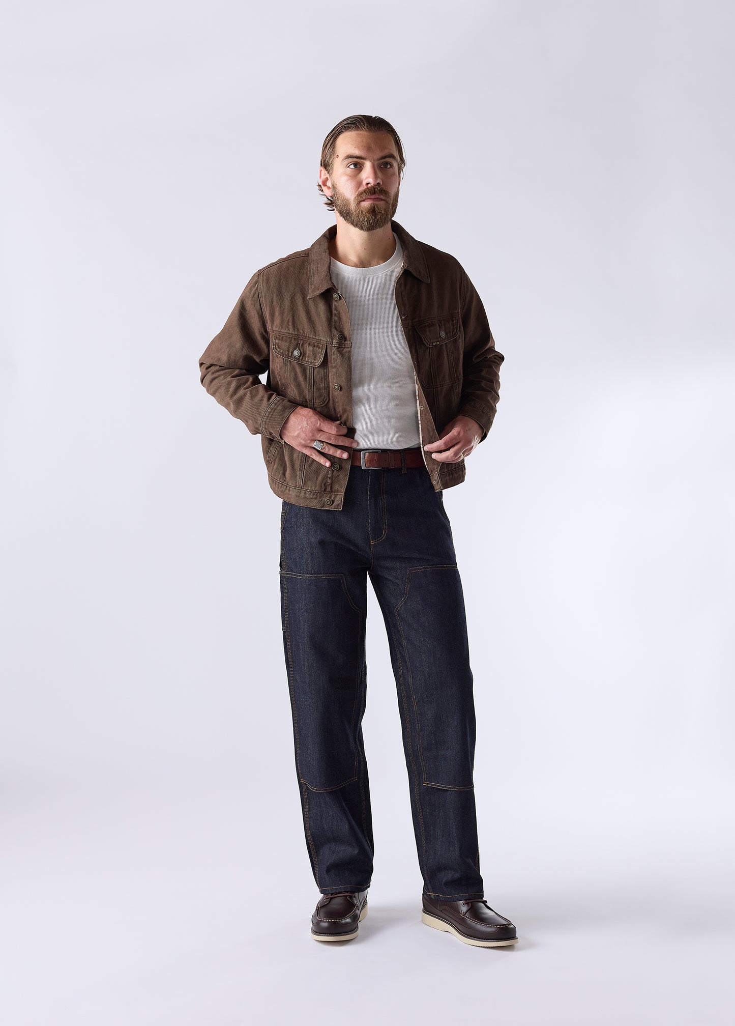 Lined Trucker Jacket | Washed Brown Denim