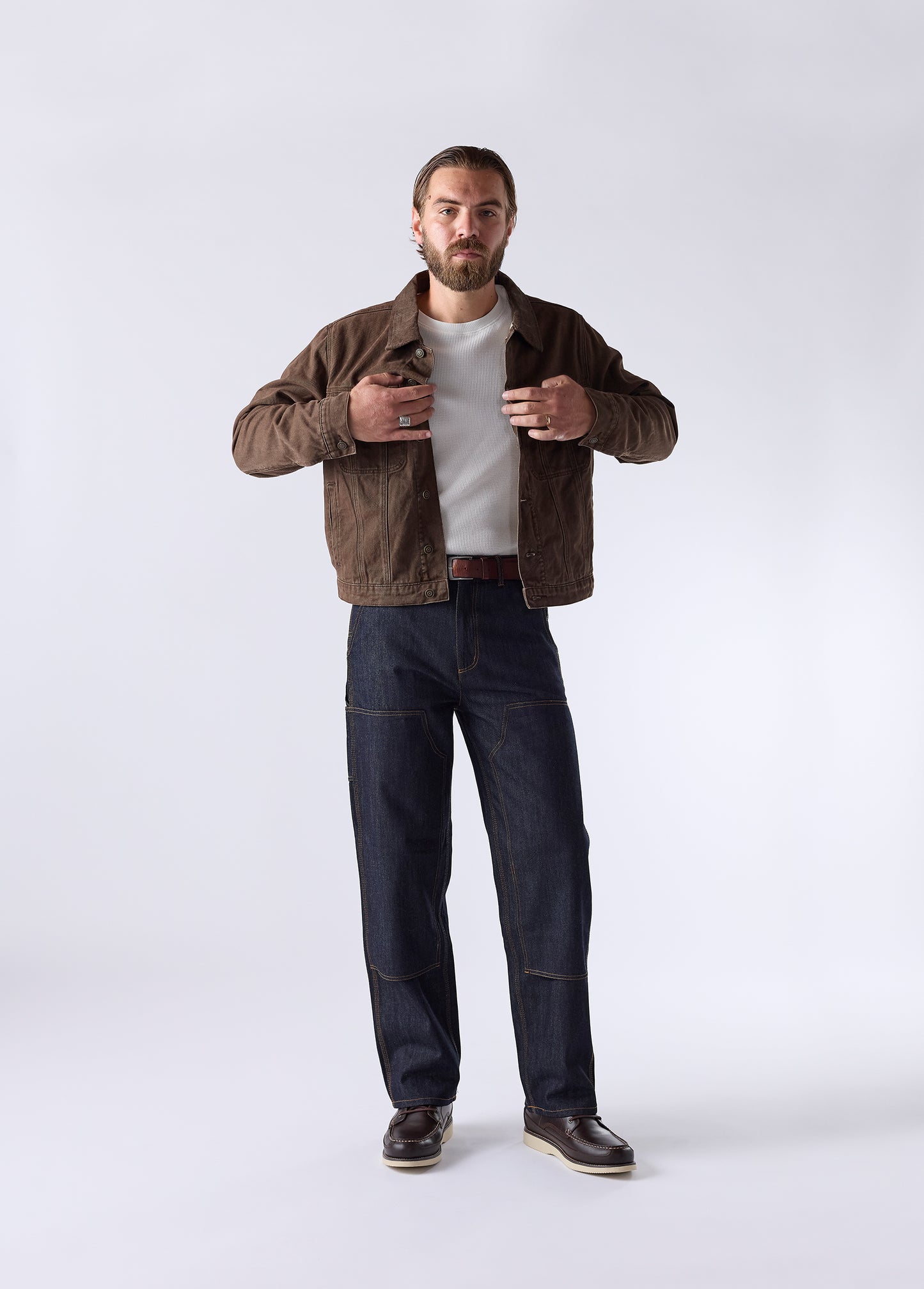 Lined Trucker Jacket | Washed Brown Denim