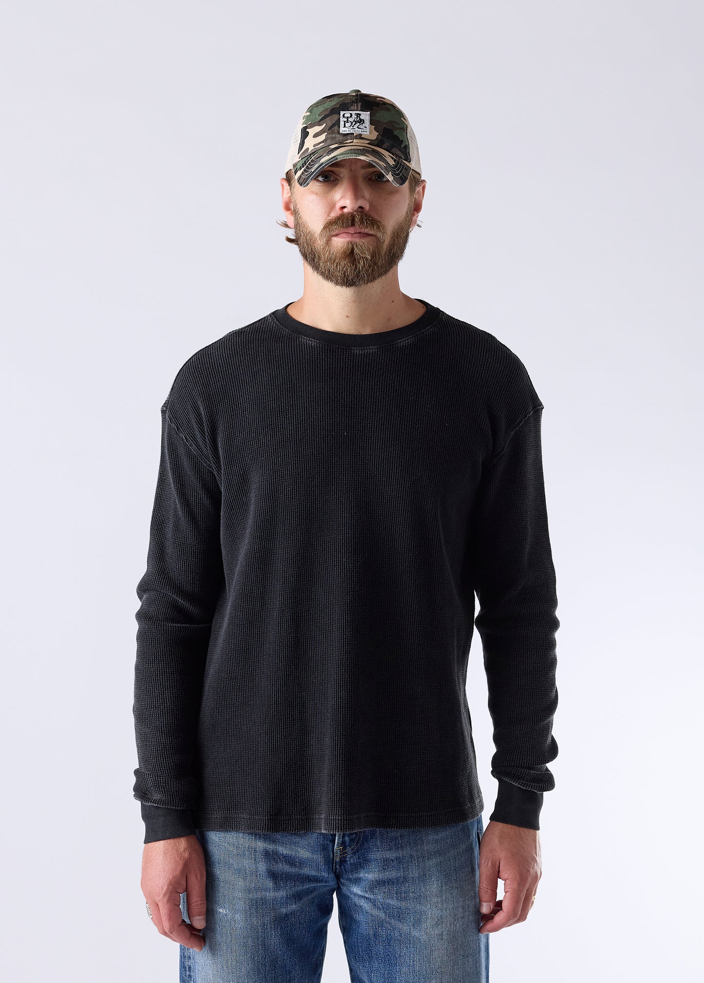Woven Label Trucker Hat | Desert Camo
