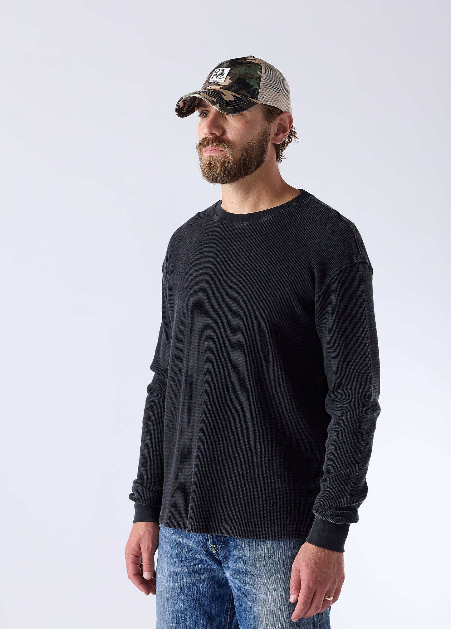 Woven Label Trucker Hat | Desert Camo