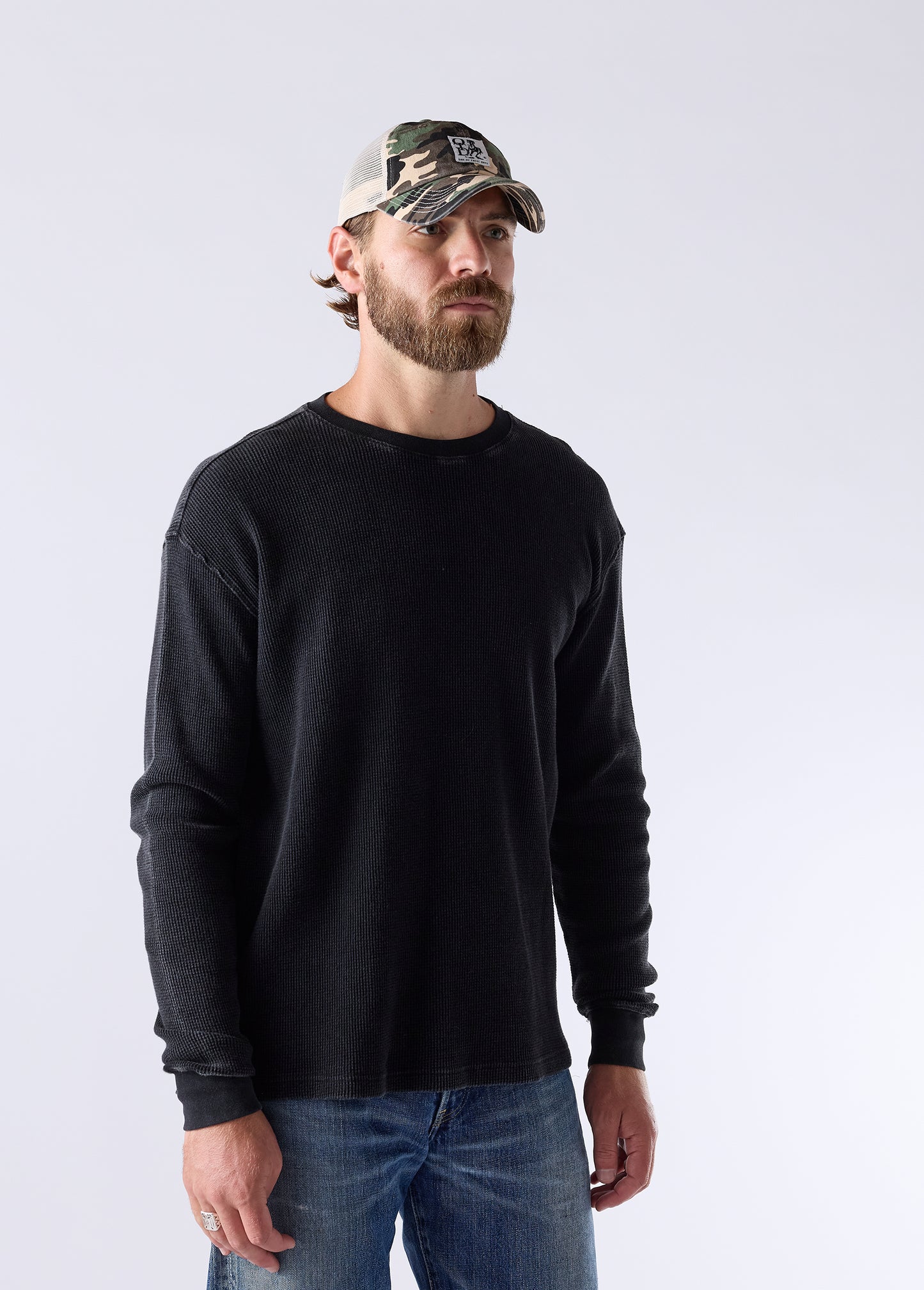 Woven Label Trucker Hat | Desert Camo