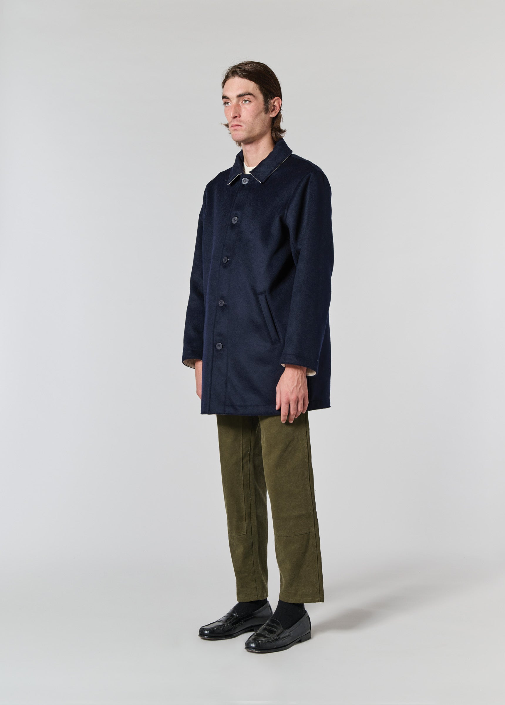 Wool reversible trench coat