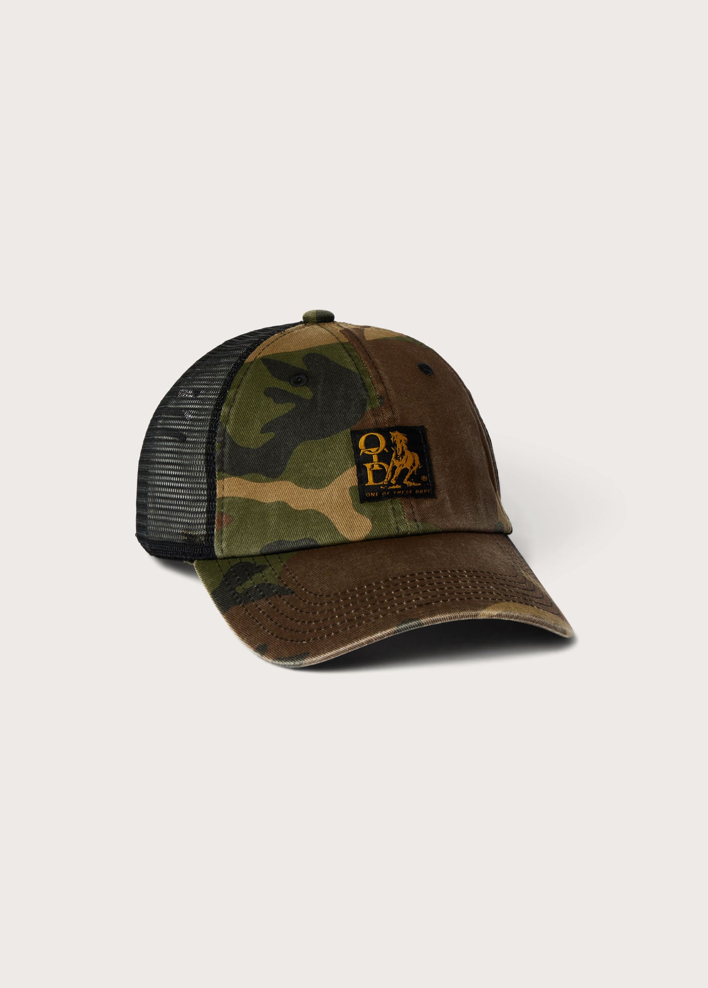 Woven Label Trucker Hat | Woodland Camo