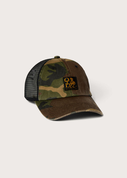 Woven Label Trucker Hat | Woodland Camo