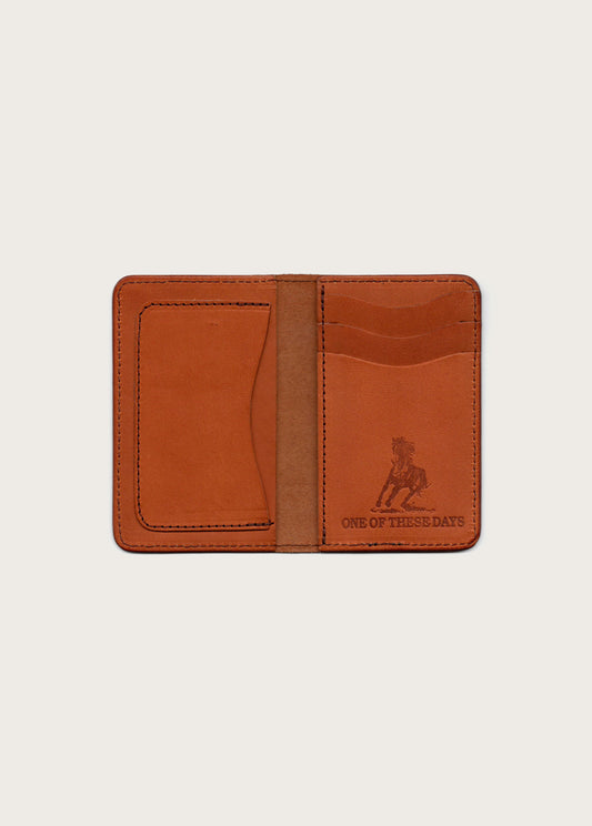 Running Horse Logo Leather Card Holder | Tan