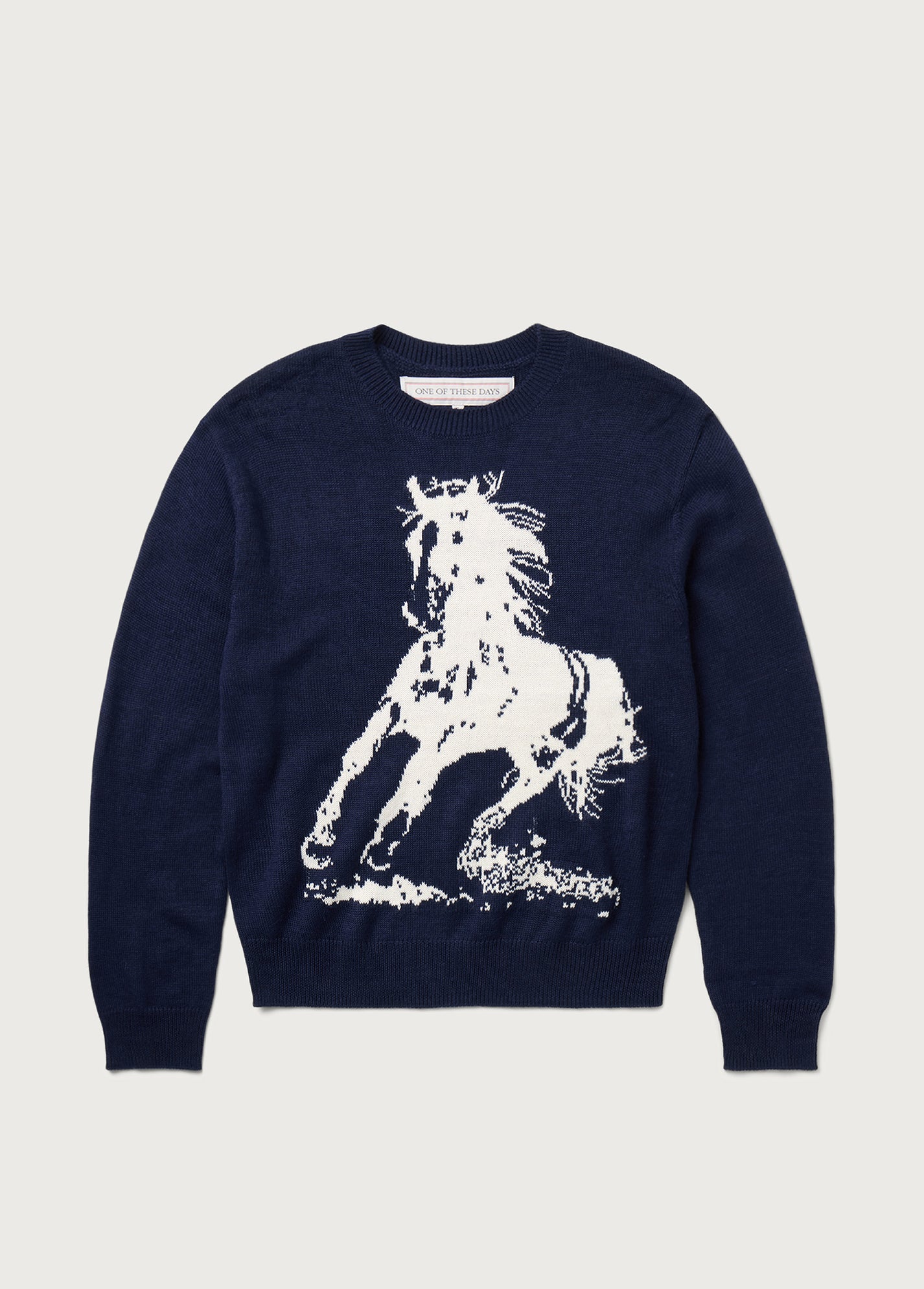 Horse-Patterned Loose Crew Neck Knit Sweater