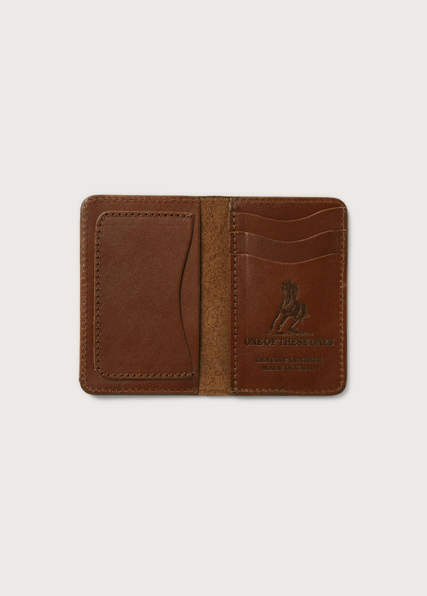 Running Horse Logo Leather Card Holder USA | Brown