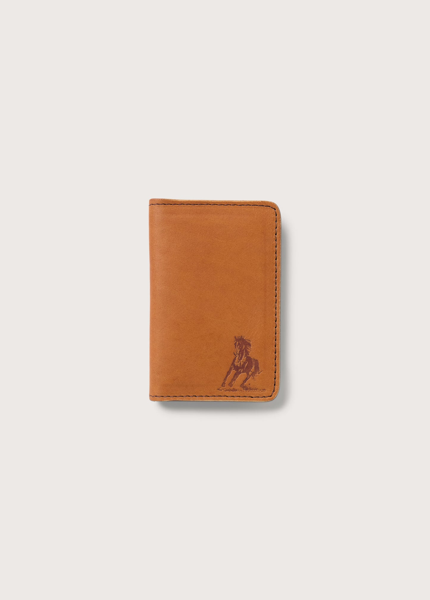 Running Horse Logo Leather Card Holder USA | Tan