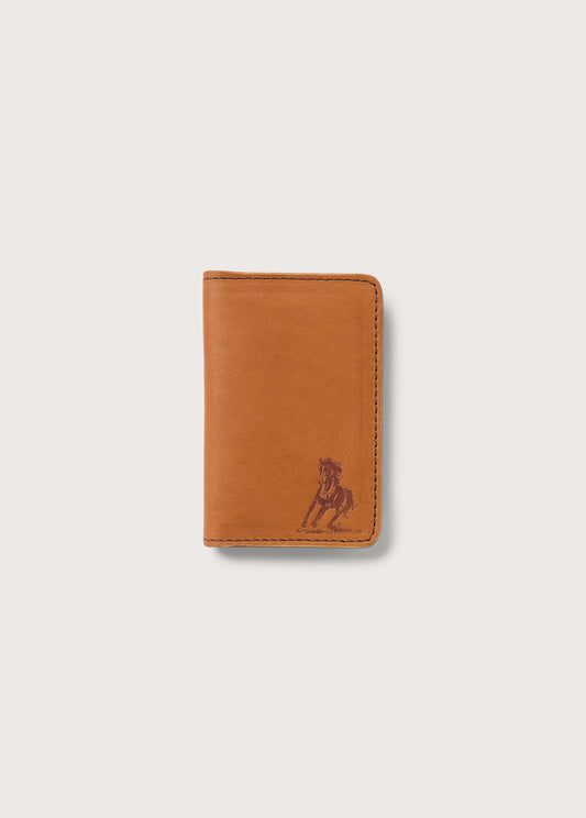 Running Horse Logo Leather Card Holder USA | Tan