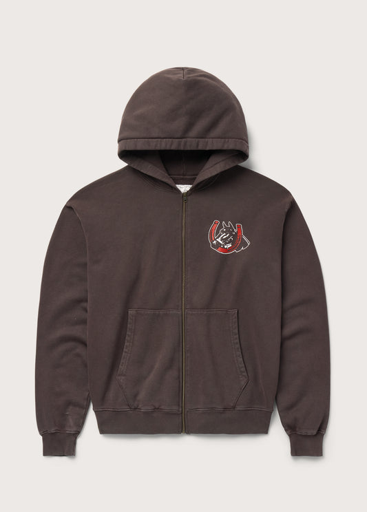 Valley Riders Zip Up Hooded Sweatshirt | Sun Faded Washed Brown
