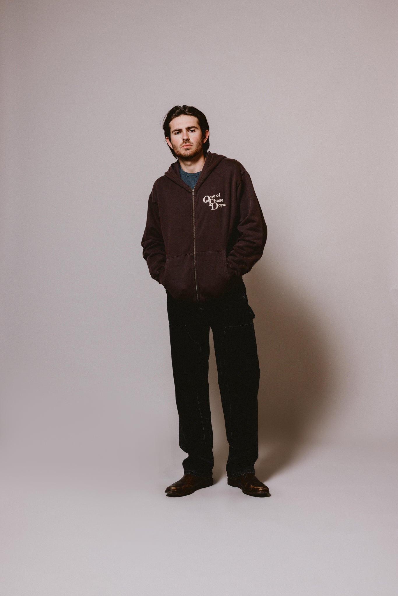 OTD Stacked Logo Zip Up Sweatshirt | Dark Brown