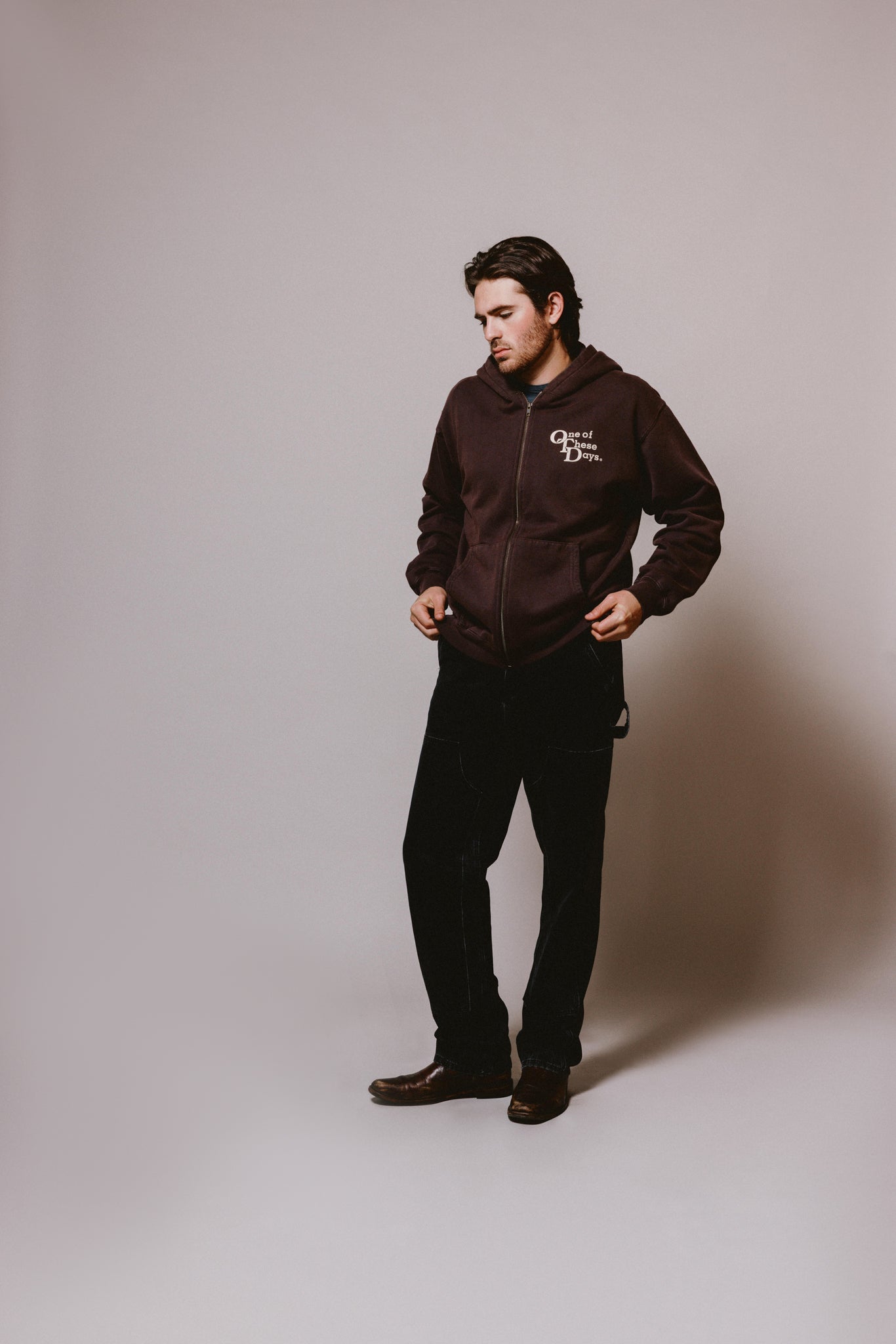OTD Stacked Logo Zip Up Sweatshirt | Dark Brown