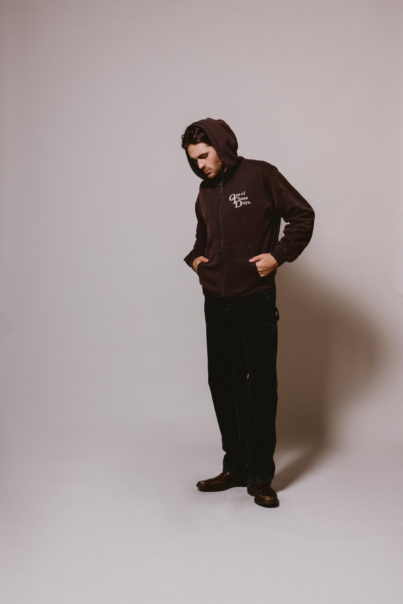 OTD Stacked Logo Zip Up Sweatshirt | Dark Brown